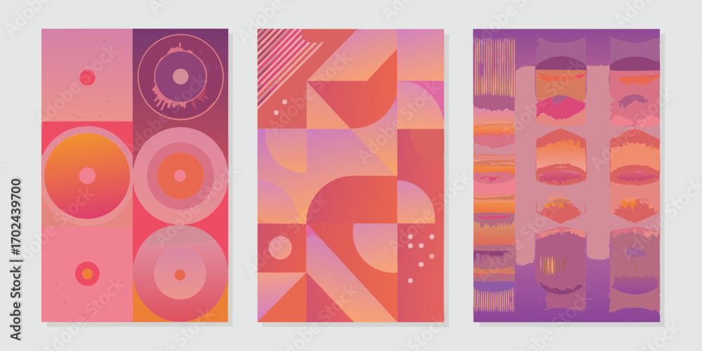 Obraz premium Abstract geometric designs with gradient colors and textured elements