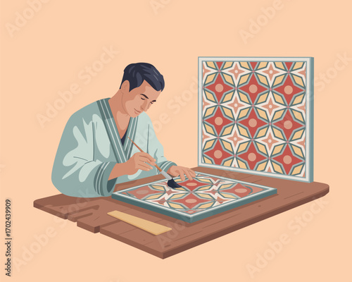 Artisan Creates Intricate Tile Designs