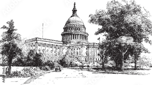 United States Capitol, Washington illustration on a white background. This vector illustration can be used in any size you like for advertising, logos, and other work.