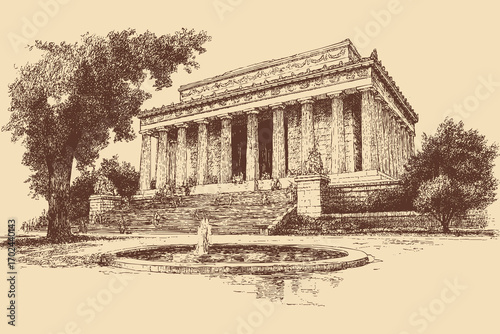 Lincoln Memorial, Washington illustration in a vintage style. This vector illustration can be used in any size you like for advertising, logos, and other work.