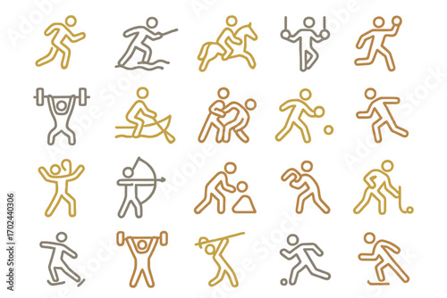 Seamless glowing neon pattern of Olympic sports icons on metallic gradient background