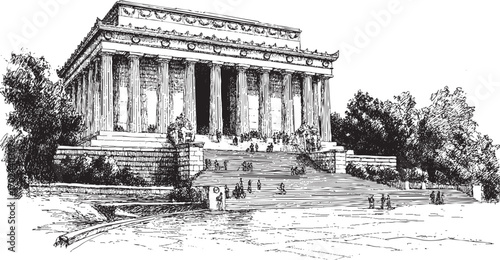 Lincoln Memorial, Washington illustration on a white background. This vector illustration can be used in any size you like for advertising, logos, and other work.