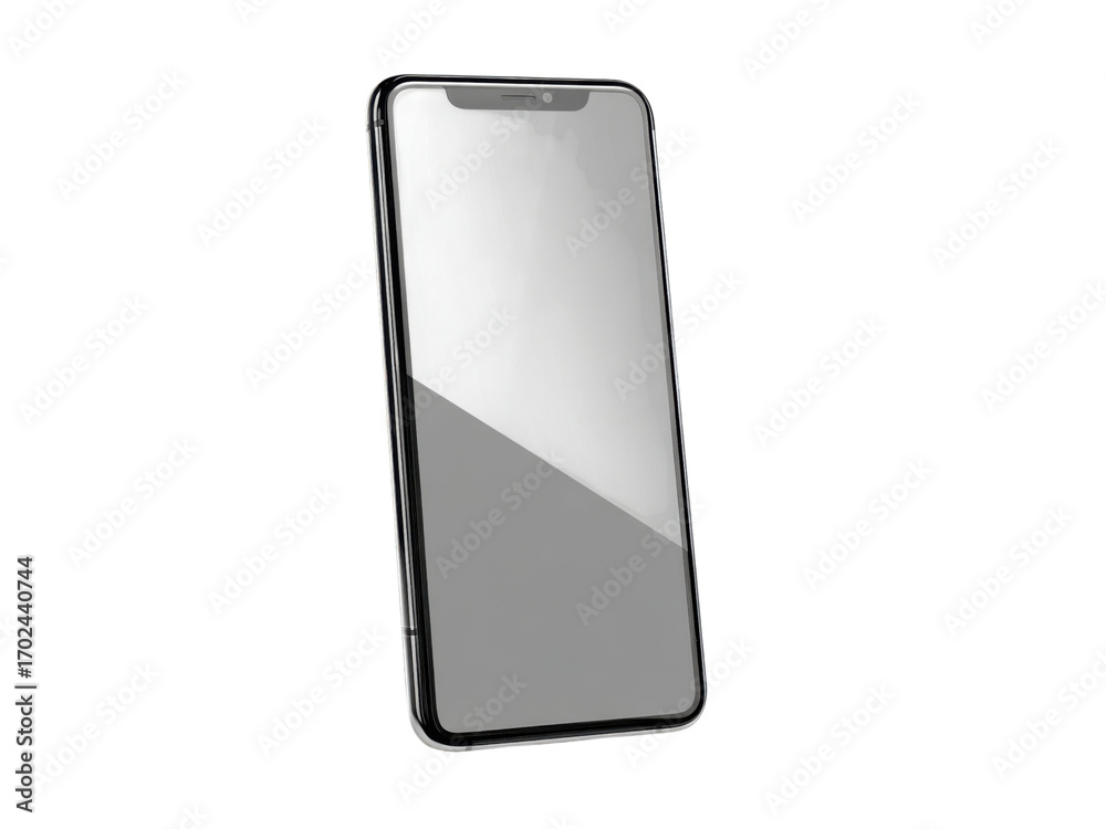 Naklejka premium Sleek silver smartphone with reflective screen technology, Isolated On Png Transparent Background