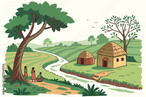 rural landscape with house and tree
