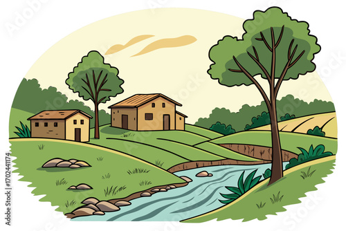 rural landscape with house and trees