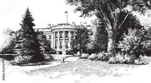 White House, Washington illustration on a white background. This vector illustration can be used in any size you like for advertising, logos, and other work.