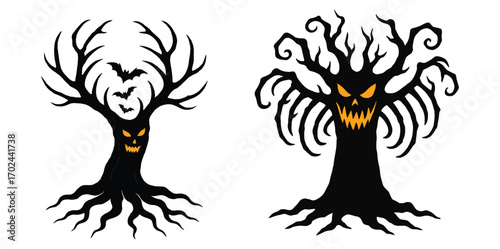 Scary Haunted Black Trees Vector – Spooky Creepy Halloween Silhouette Illustration