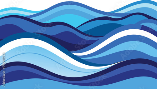 Vector art of a captivating illustration showcases stylized blue waves in varying shades, creating a dynamic and visually appealing representation of the oceans movement
