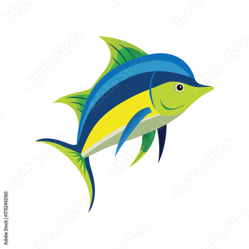 Blue and yellow marlin fish swimming isolated on white background