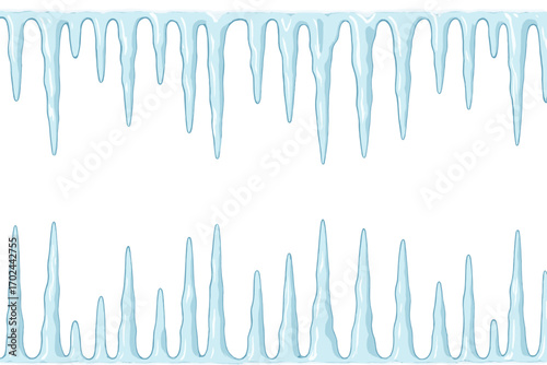 Seamless Icicle Border Pattern with Frozen Dripping Ice Effect on Dark Gradient Background for Winter and Holiday Design