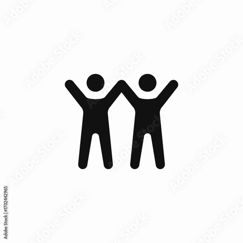 two persons rising hands celebrating icon sign vector