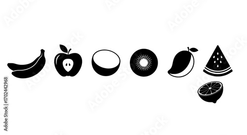Silhouetted tropical fruits illustration set for diverse usage