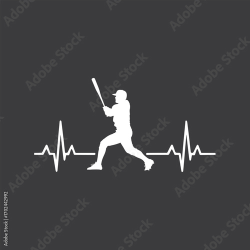 baseball, baseball player, silhouette, heartbeat, heartbeat line, sports passion, baseball life, baseball fan, bat, swinging, sport, athletic, player silhouette, game, team sport, baseball love, fitne