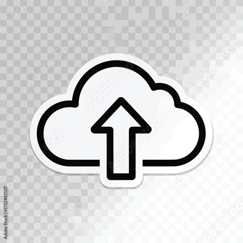 Vector illustration of cloud upload icon with a thick black outline and white fill, isolated on a transparent checkered background