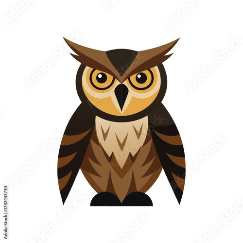 A stylized illustration of a brown owl with large yellow eyes, isolated on white background