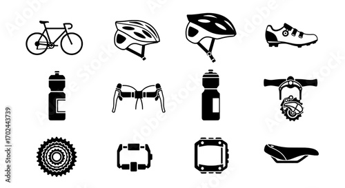 Bicycle Elements Vector Set Cycling Equipment and Accessories