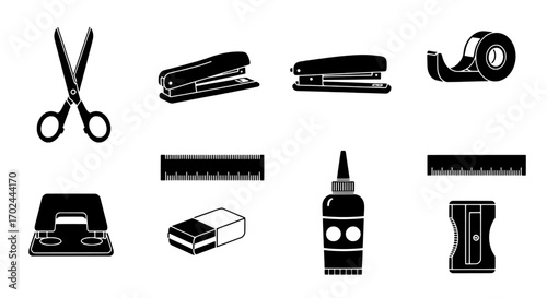 Office Supplies Scissors, Stapler, Tape Dispenser, and More