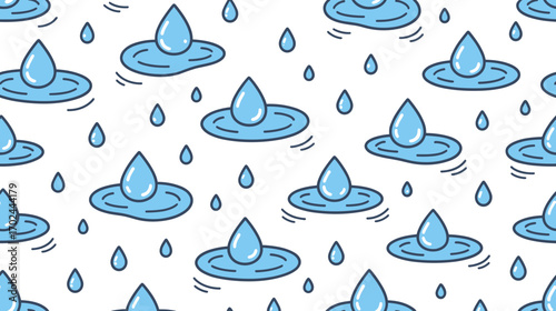 Water droplets with ripples on white background in simple style  