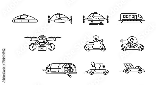 Future Transport Autonomous Vehicles and Drones Icons