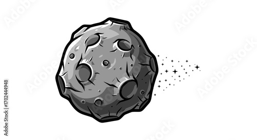 Cartoon Asteroid with Impact Craters and Debris Trail.