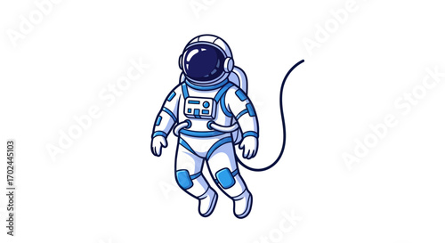 Cartoon Astronaut Floating in Space with Blue Visor and White Suit.