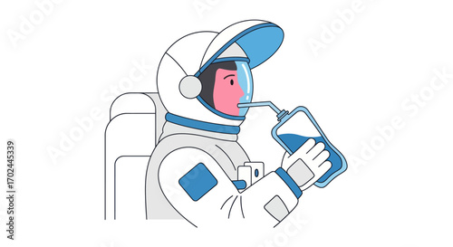 Astronaut in White Space Suit Drinking from a Container.