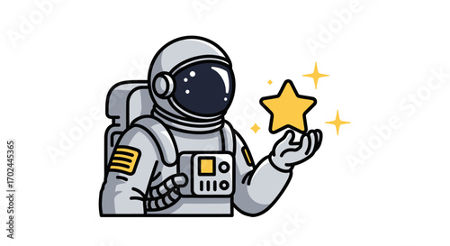 Friendly Astronaut Gently Holding a Golden Star.
