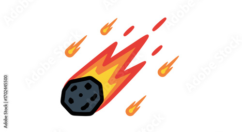 Fiery Meteoroid Falling Through Atmosphere with Trails.