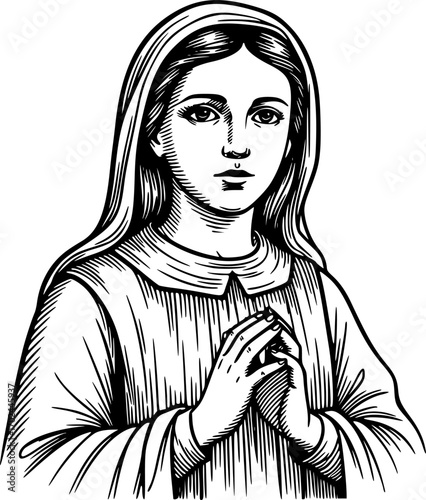 Hand drawn illustration of the Virgin of Fatima

