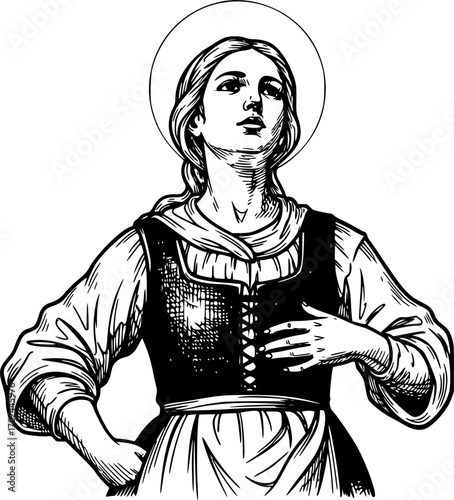 Hand drawn illustration of the Virgin of Fatima
