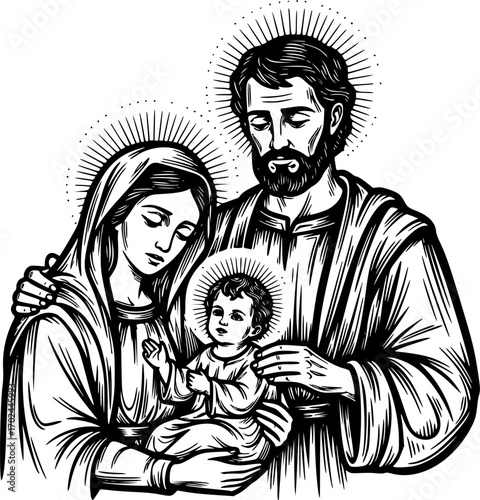 Hand drawn illustration of the Sacred Family.
