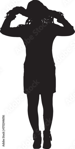 vector,silhouette of a women standing touched her hair