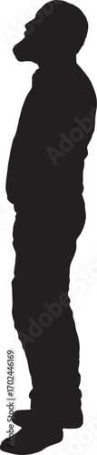 vector, silhouette of a side view of a man standing, looking up