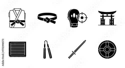 Martial Arts Icons Set Traditional Japanese Fighting Styles