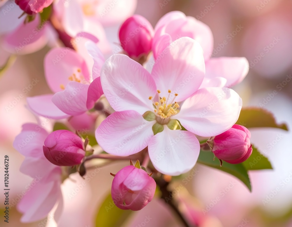 Obraz premium Close-up of delicate pink apple blossoms