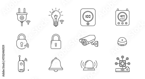 Smart Home Automation System Line Icons Set