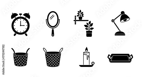 Black and White Interior Home Decor Elements Illustration