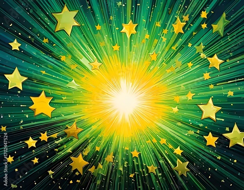 Bright starburst explosion in green and gold