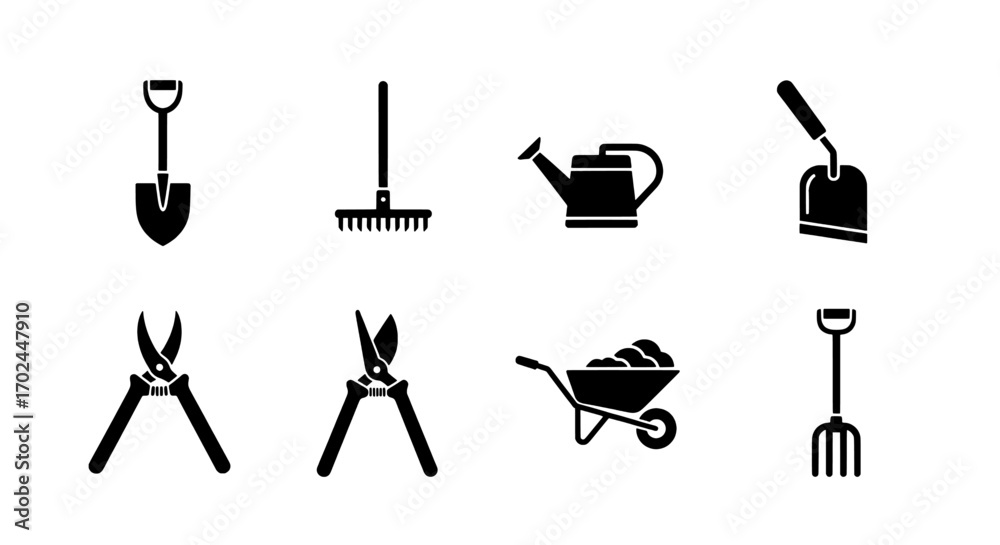 Fototapeta premium Gardening Tools Silhouette Collection for Outdoor Projects