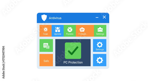 Antivirus Software Application Window with PC Protection Status.