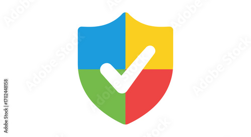 Colorful Shield with White Checkmark Icon Representing Security and Protection.