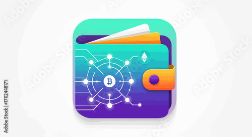 Digital Wallet App Icon with Cryptocurrency Symbol.