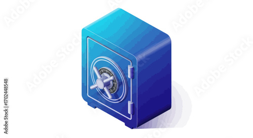 Isometric Blue Safe with Combination Lock and Handle.