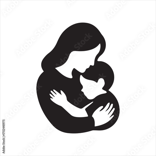 mother hug icon silhouette vector with white background