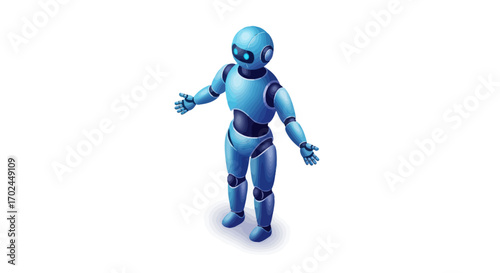 Blue Humanoid Robot with Extended Arms Artificial Intelligence Concept.