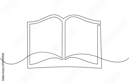 Continuous one line drawing of opened book.
