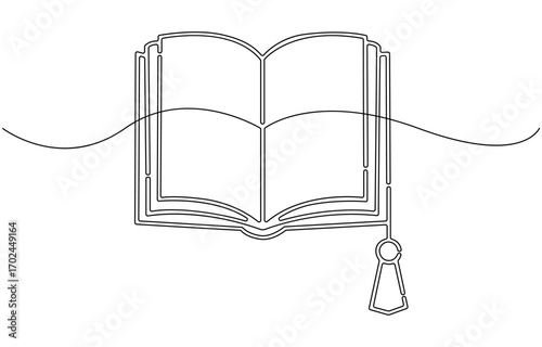 Continuous one line drawing of opened book.