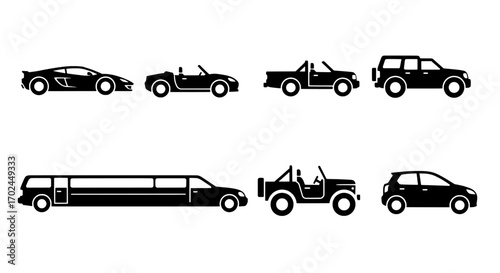 Collection of Different Car Body Types Silhouette Designs