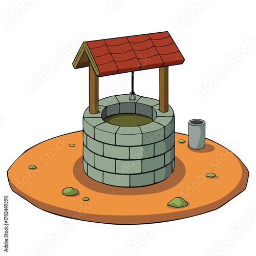 Old Stone Well Illustration