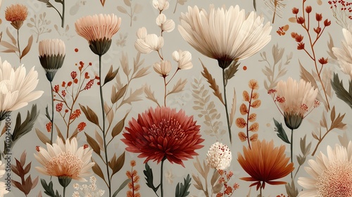 Organic linen textile with earthy floral motif